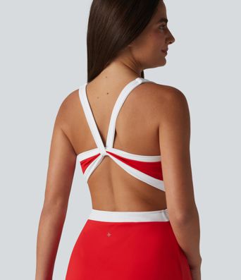 Softlyzero™ Airy Built-in Bra 2-in-1 Color Block Cool Touch Mini Tennis Active Dress with Pockets-Easy Peezy Edition