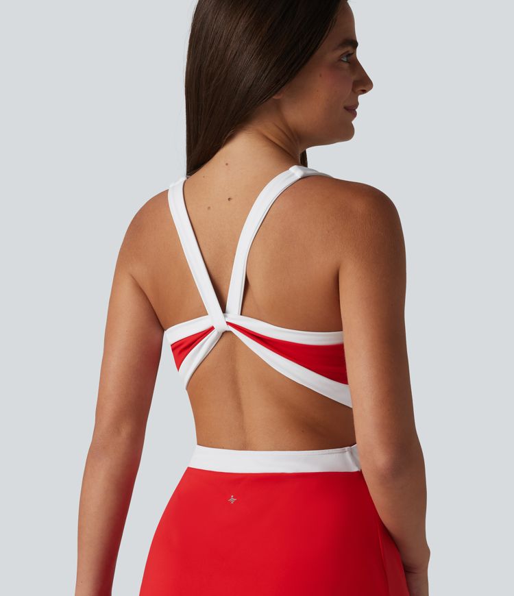 Softlyzero™ Airy Built-in Bra 2-in-1 Color Block Cool Touch Mini Tennis Active Dress with Pockets-Easy Peezy Edition