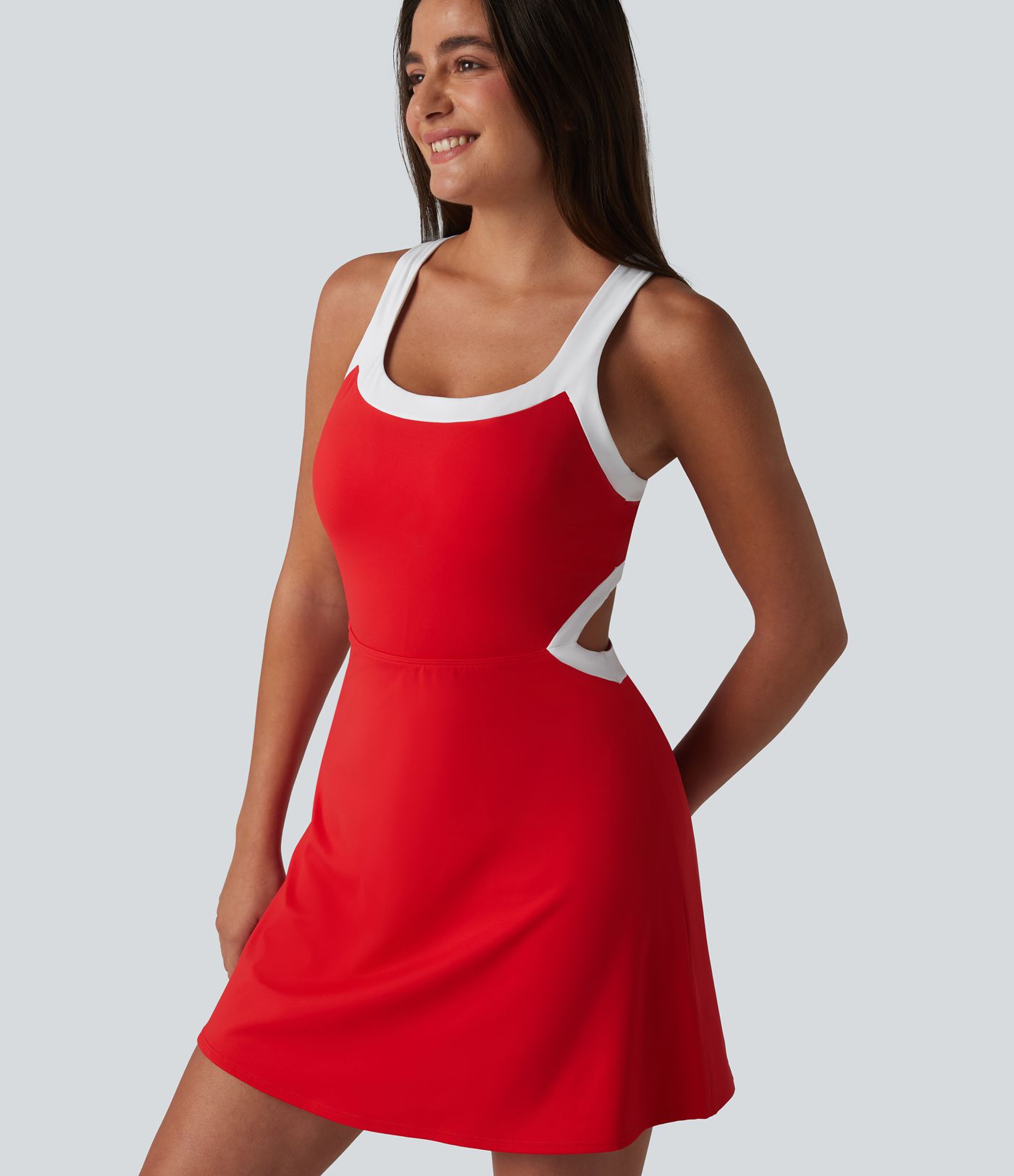 Softlyzero™ Airy Built-in Bra 2-in-1 Color Block Cool Touch Mini Tennis Active Dress with Pockets-Easy Peezy Edition