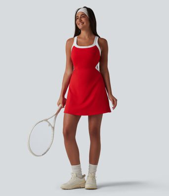 Softlyzero™ Airy Built-in Bra 2-in-1 Color Block Cool Touch Mini Tennis Active Dress with Pockets-Easy Peezy Edition