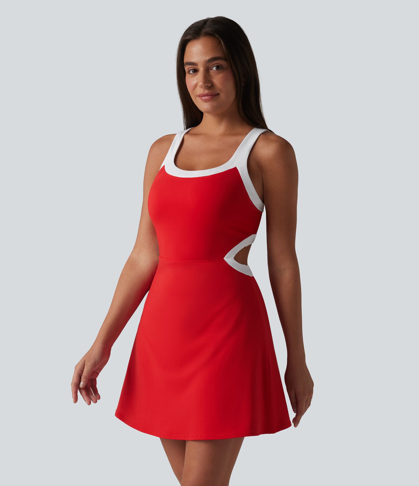 Softlyzero™ Airy Built-in Bra 2-in-1 Color Block Cool Touch Mini Tennis Active Dress with Pockets-Easy Peezy Edition