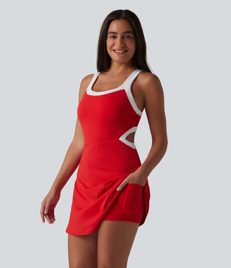 Softlyzero™ Airy — robe mini de tennis active 2 en 1 à color-block, avec soutien‑gorge intégré, effet fraîcheur, poches — édition Easy Peezy