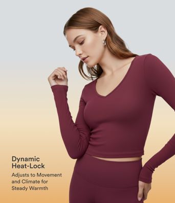 Halara HeatCore V Neck Long Sleeve Thumb Hole Casual Warming Top