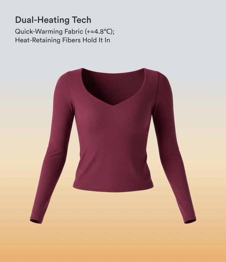 Halara HeatCore V Neck Long Sleeve Thumb Hole Casual Warming Top