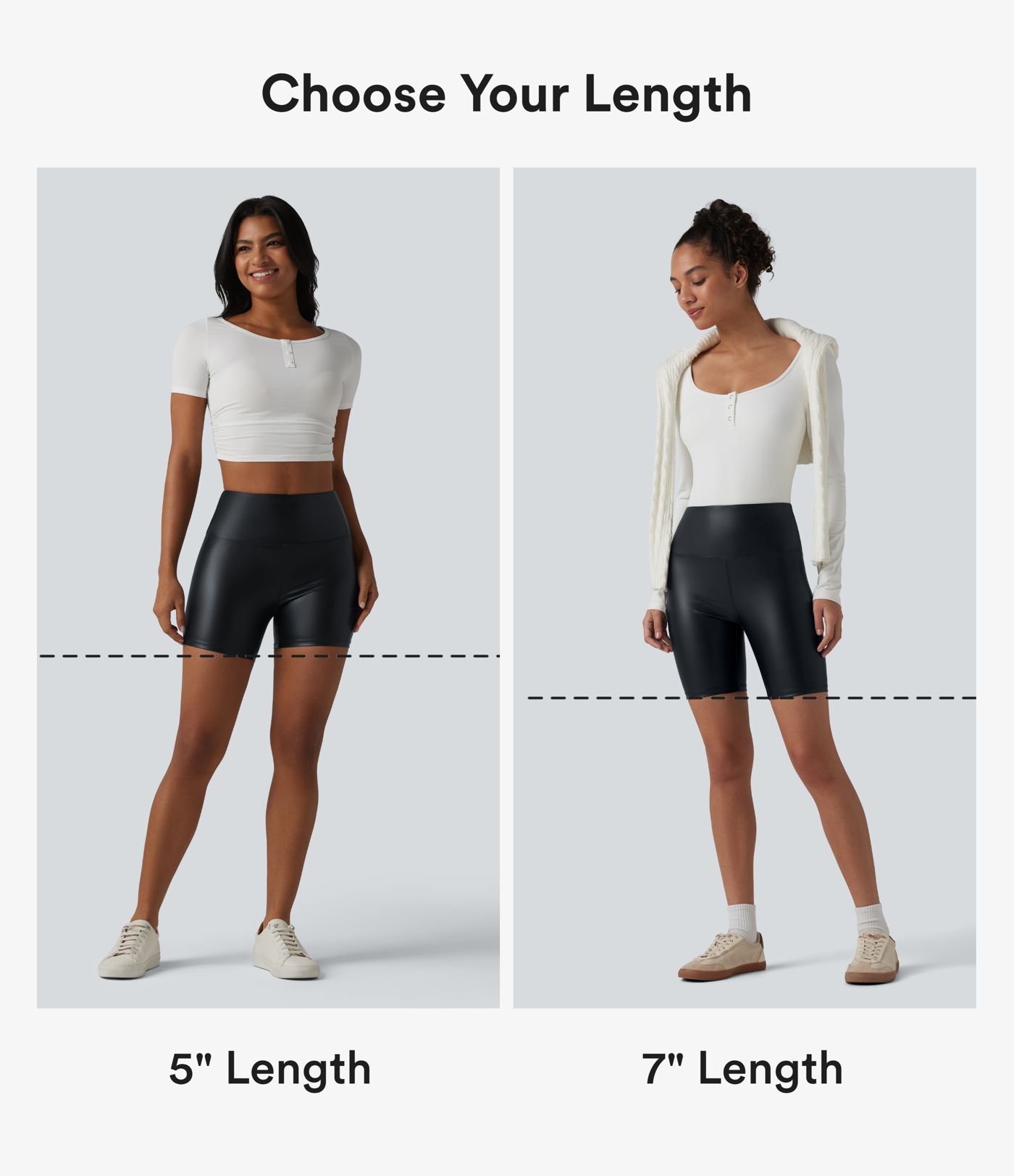 High Waisted Tummy Control Stretchy PU Casual Biker Shorts 5'' with Pockets