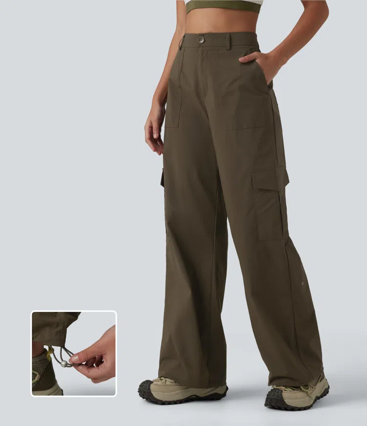 High Waisted Hiking Cargo Straight Leg Pants with Pockets