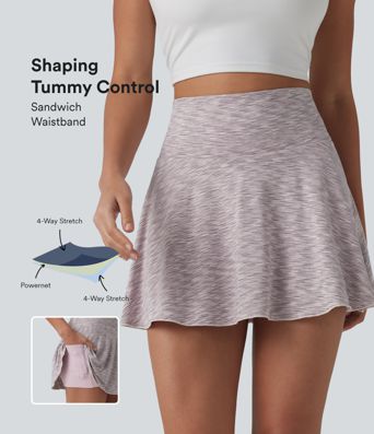 High Waisted Tummy Control 2-in-1 Stripe Mini Workout Skirt with Pockets