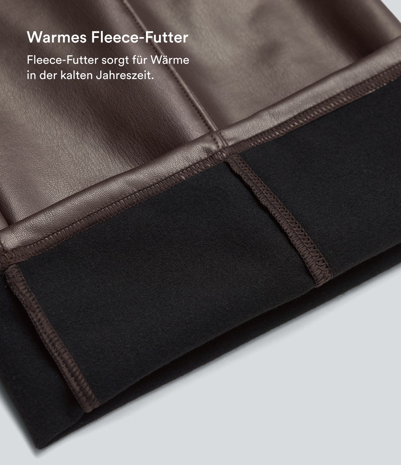 Casual fleece flared trousers made of stretchy faux leather with a high waist, side pockets and tummy control.