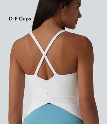 Caraco de yoga col rond échancré à dos croisé et ourlet croisé avec brassière intégrée — Bonnets D-F