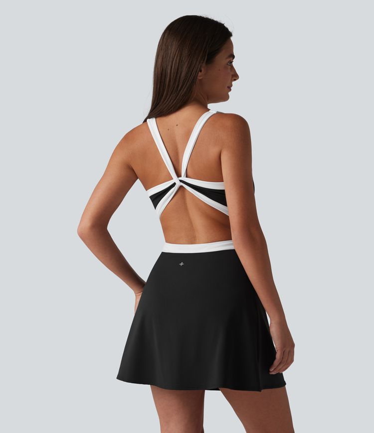 Softlyzero™ Airy Built-in Bra 2-in-1 Color Block Cool Touch Mini Tennis Active Dress with Pockets-Easy Peezy Edition