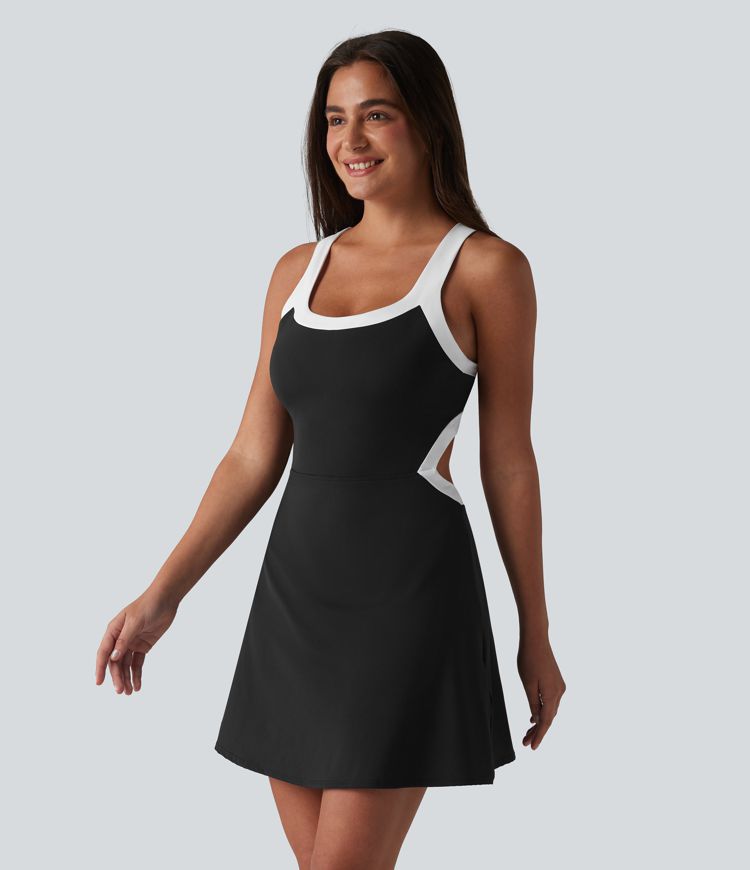 Softlyzero™ Airy Built-in Bra 2-in-1 Color Block Cool Touch Mini Tennis Active Dress with Pockets-Easy Peezy Edition