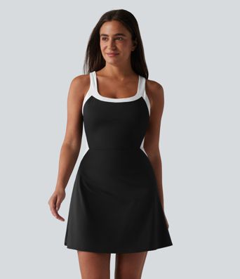 Softlyzero™ Airy Built-in Bra 2-in-1 Color Block Cool Touch Mini Tennis Active Dress with Pockets-Easy Peezy Edition