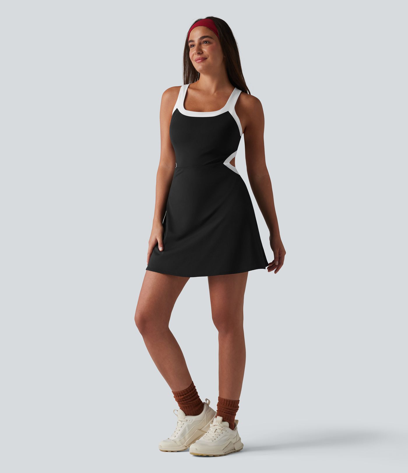 Softlyzero™ Airy Built-in Bra 2-in-1 Color Block Cool Touch Mini Tennis Active Dress with Pockets-Easy Peezy Edition