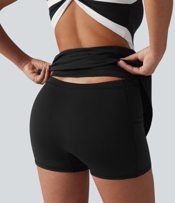 Softlyzero™ Airy Built-in Bra 2-in-1 Color Block Cool Touch Mini Tennis Active Dress with Pockets-Easy Peezy Edition