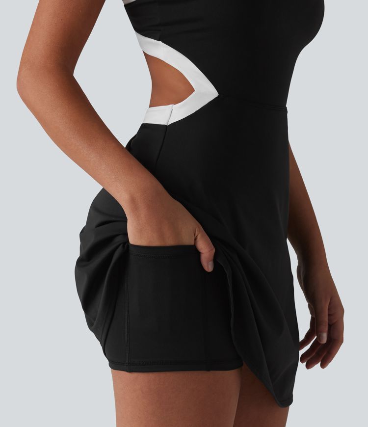 Softlyzero™ Airy Built-in Bra 2-in-1 Color Block Cool Touch Mini Tennis Active Dress with Pockets-Easy Peezy Edition
