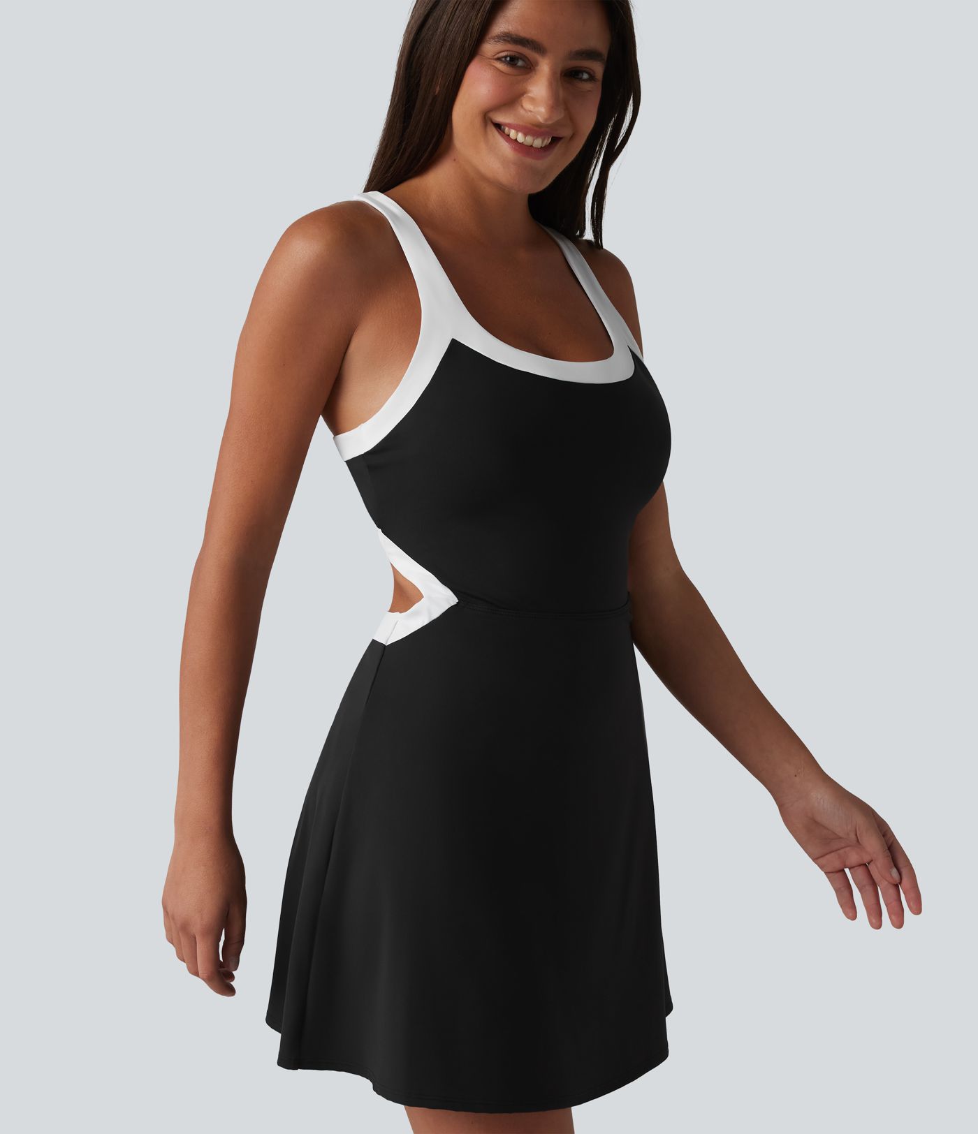 Softlyzero™ Airy Built-in Bra 2-in-1 Color Block Cool Touch Mini Tennis Active Dress with Pockets-Easy Peezy Edition