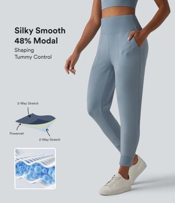 SpacerTek™ High Waisted Tummy Control Tapered Casual Joggers with Pockets