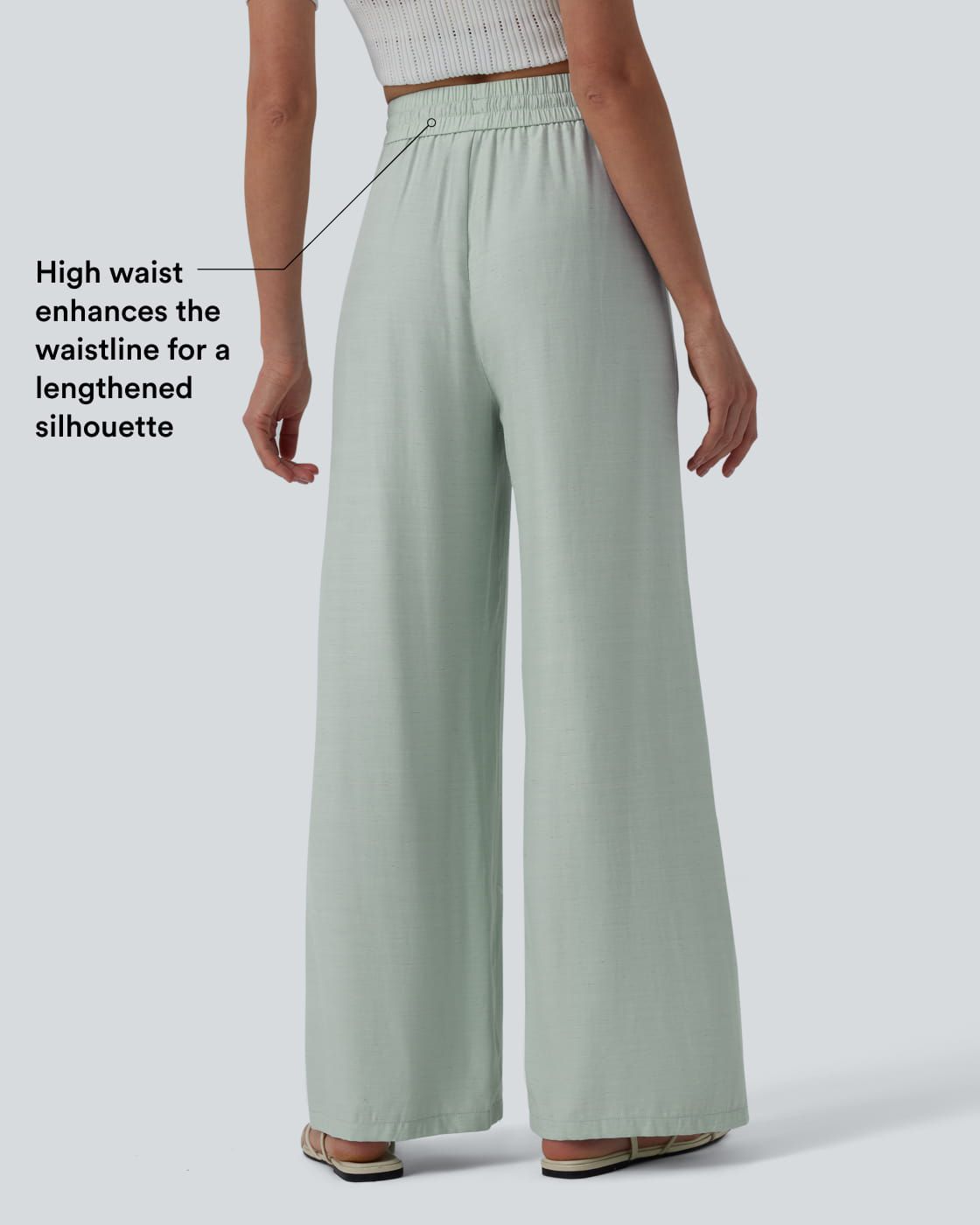 High Waisted Drawstring Wide Leg Casual Linen-Blend Pants with Pockets