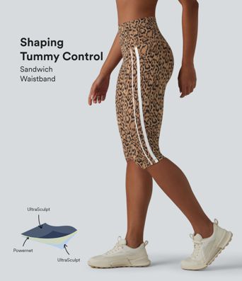 Halara UltraSculpt™ Leopard Print High Waisted Tummy Control Color Block Stripe Pedal Pusher Training Leggings with Pockets