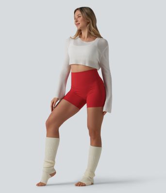 Halara UltraSculpt™ High Waisted Tummy Control Contrast Ribbed Yoga Biker Shorts 5'' with Pockets