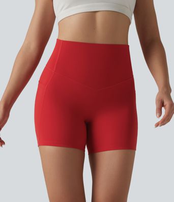 Halara UltraSculpt™ High Waisted Tummy Control Contrast Ribbed Yoga Biker Shorts 5'' with Pockets