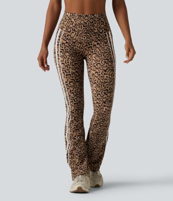 Halara UltraSculpt™ - Bootcut-Trainings-Leggings mit hohem Bund, Seitentaschen, Bauchkontrolle, Leopardenmuster und Streifen