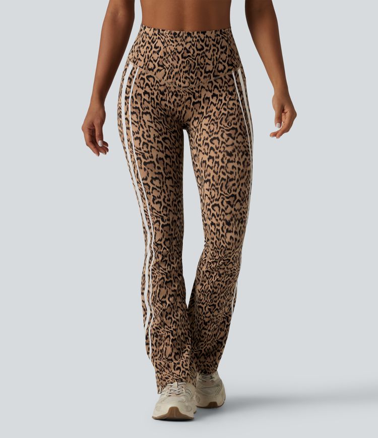 Halara UltraSculpt™ - Bootcut-Trainings-Leggings mit hohem Bund, Seitentaschen, Bauchkontrolle, Leopardenmuster und Streifen