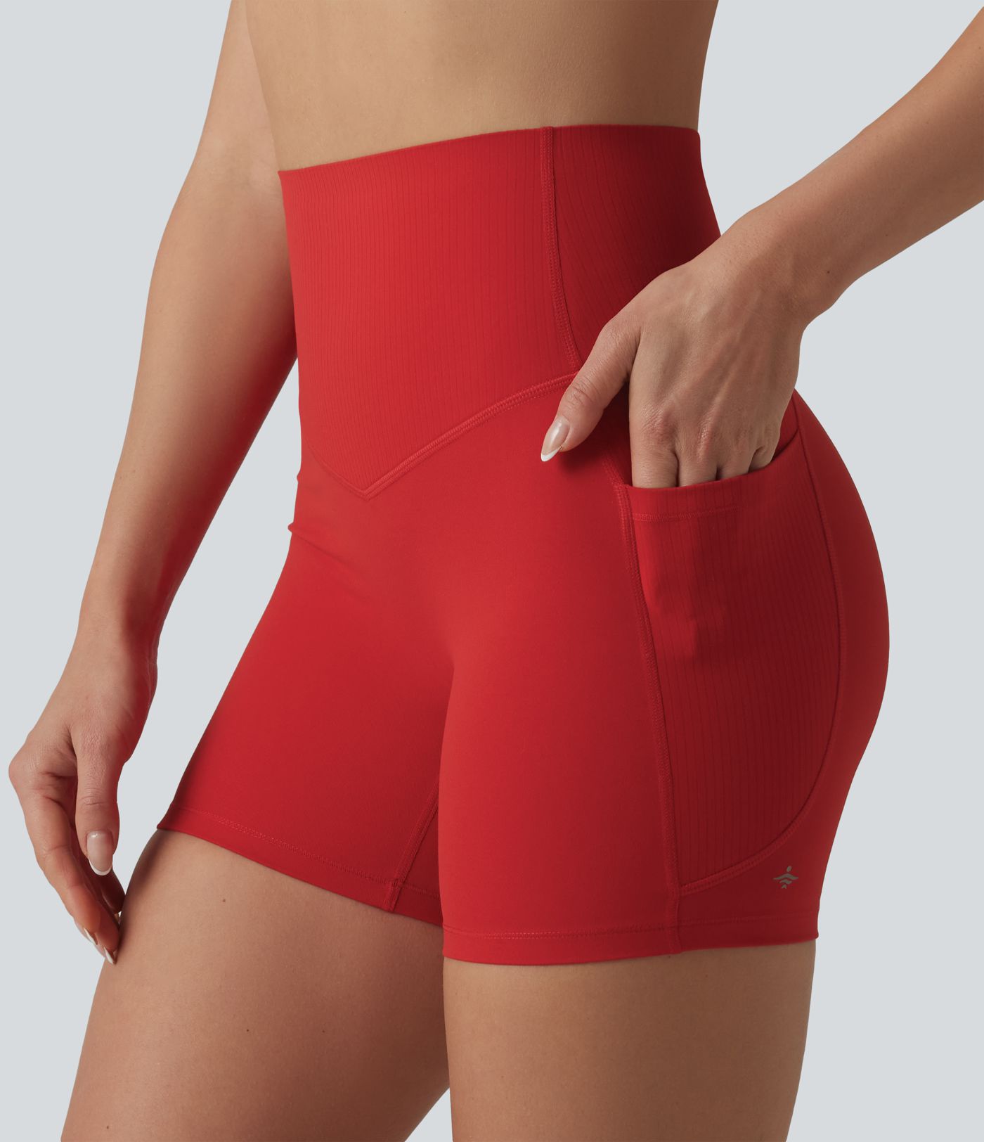 Halara UltraSculpt™ High Waisted Tummy Control Contrast Ribbed Yoga Biker Shorts 5'' with Pockets