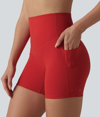 Halara UltraSculpt™ High Waisted Tummy Control Contrast Ribbed Yoga Biker Shorts 5'' with Pockets