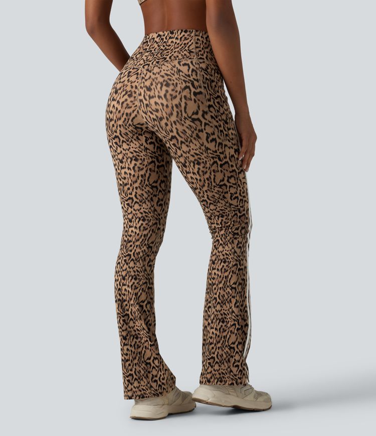 Halara UltraSculpt™ - Bootcut-Trainings-Leggings mit hohem Bund, Seitentaschen, Bauchkontrolle, Leopardenmuster und Streifen