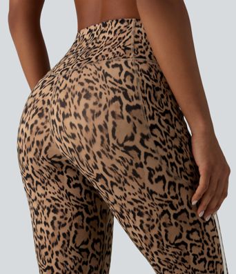 Halara UltraSculpt™ - Bootcut-Trainings-Leggings mit hohem Bund, Seitentaschen, Bauchkontrolle, Leopardenmuster und Streifen