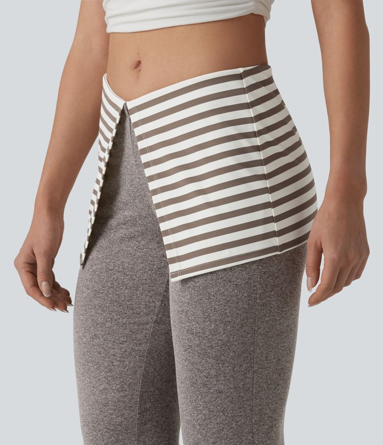 Foldover Low Rise Stripes Heathered Casual Flare Pants