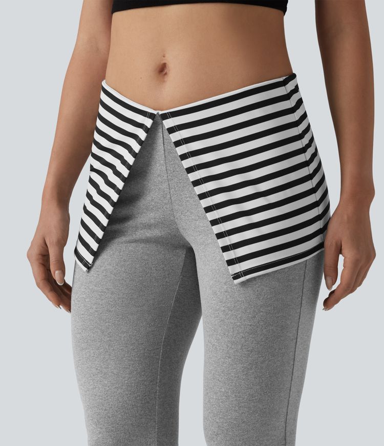 Foldover Low Rise Stripes Heathered Casual Flare Pants Foldover Low Rise Stripes Heathered Casual Flare Pants