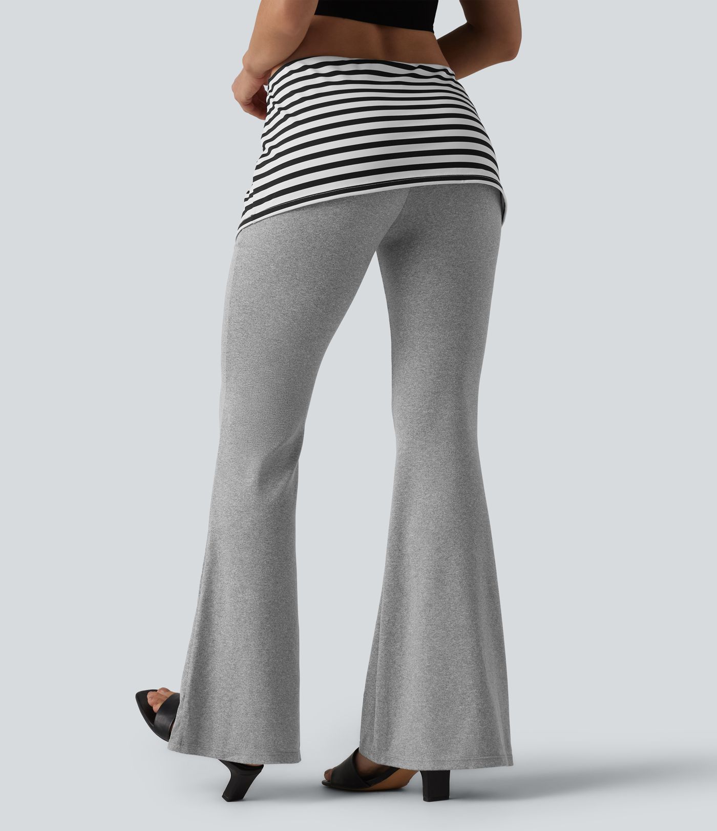 Foldover Low Rise Stripes Heathered Casual Flare Pants Foldover Low Rise Stripes Heathered Casual Flare Pants