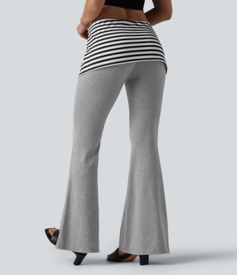 Foldover Low Rise Stripes Heathered Casual Flare Pants Foldover Low Rise Stripes Heathered Casual Flare Pants