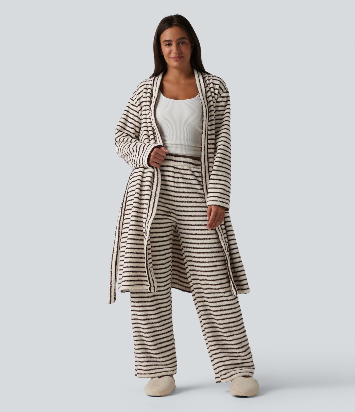 Pantalon de détente large en flanelle rayée taille haute avec poches