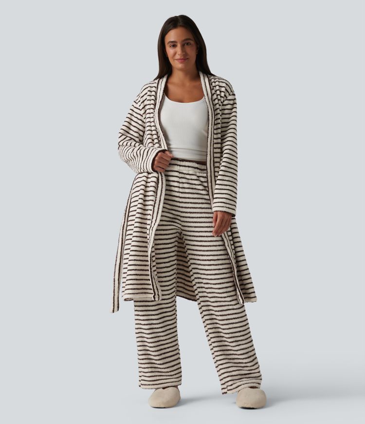 Pantalon de détente large en flanelle rayée taille haute avec poches