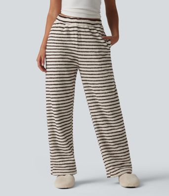 Pantalon de détente large en flanelle rayée taille haute avec poches