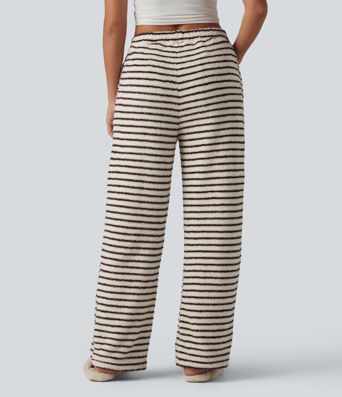 Pantalon de détente large en flanelle rayée taille haute avec poches