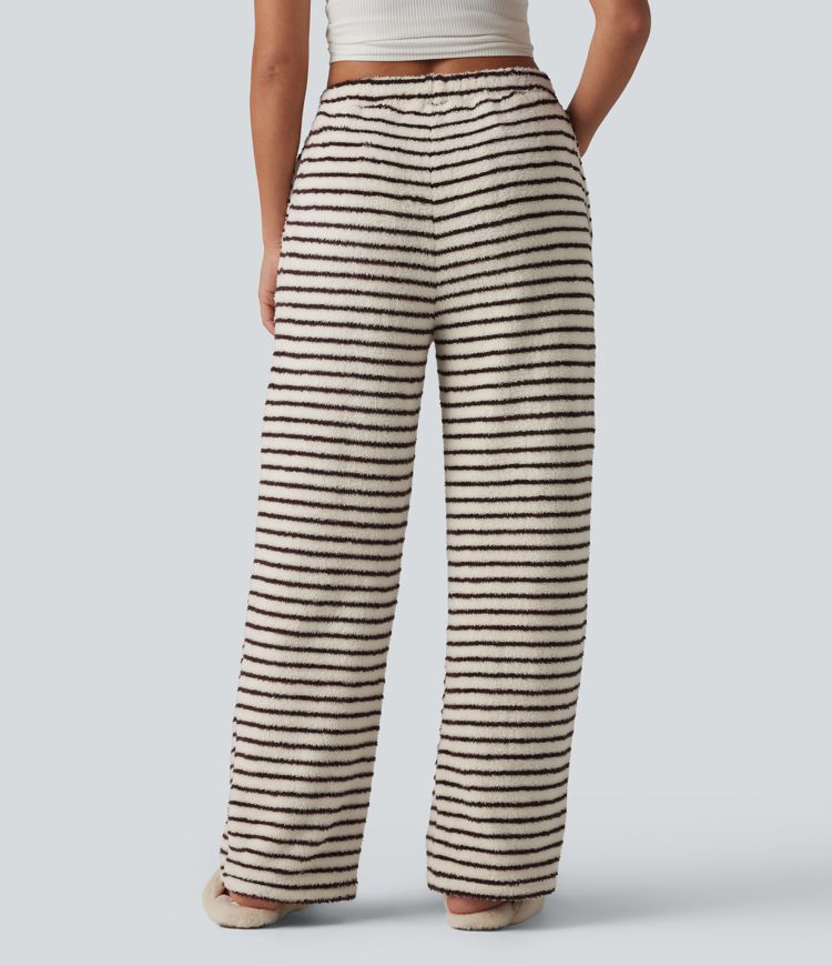 Pantalon de détente large en flanelle rayée taille haute avec poches