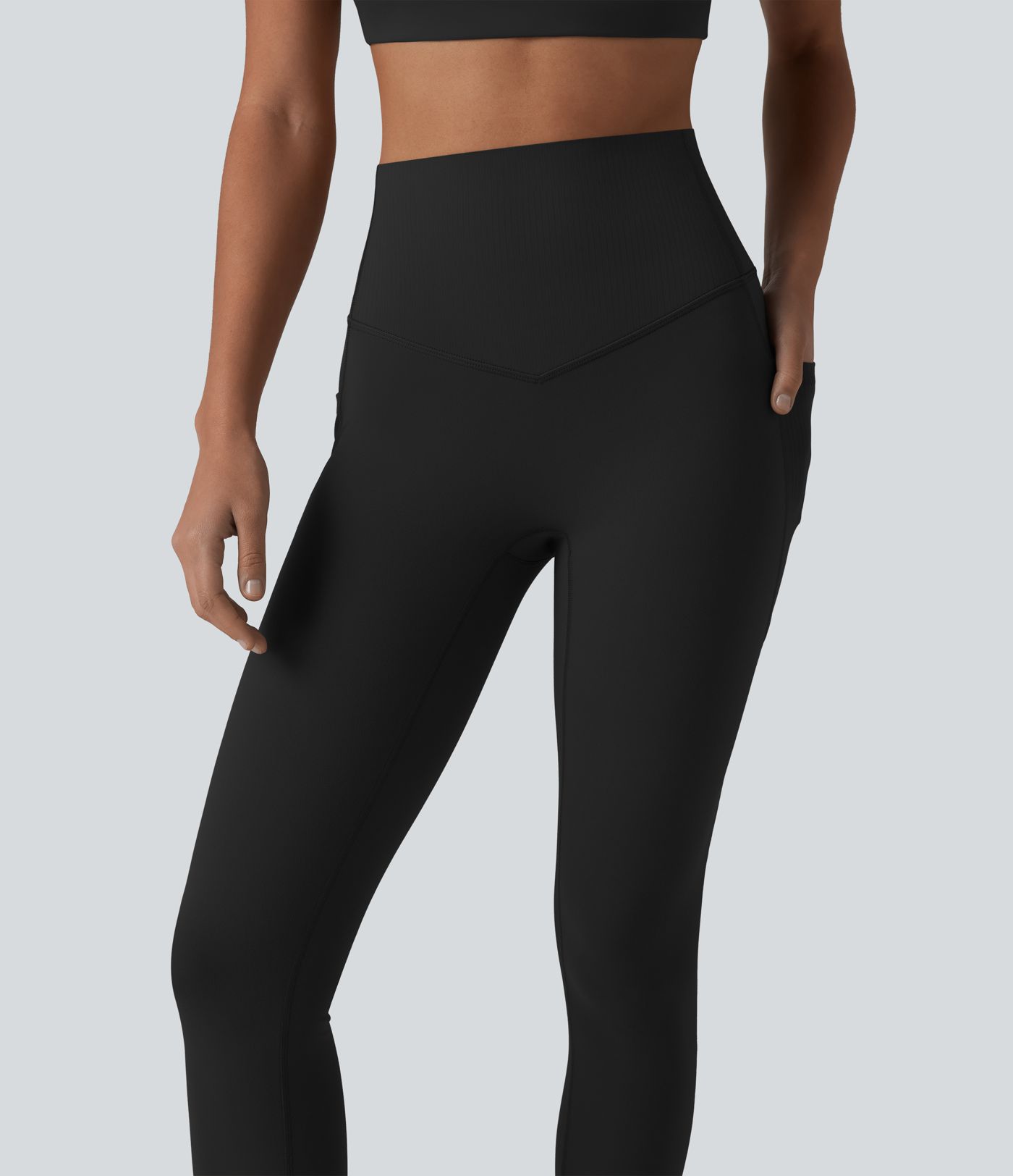 Halara UltraSculpt™ High Waisted Tummy Control Contrast Ribbed Yoga 7/8 Leggings with Pockets Halara UltraSculpt™ High Waisted Tummy Control Contrast Ribbed Yoga 7/8 Leggings with Pockets