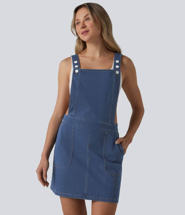 Halara Flex™ Robe casual mini en jean col carré avec poches