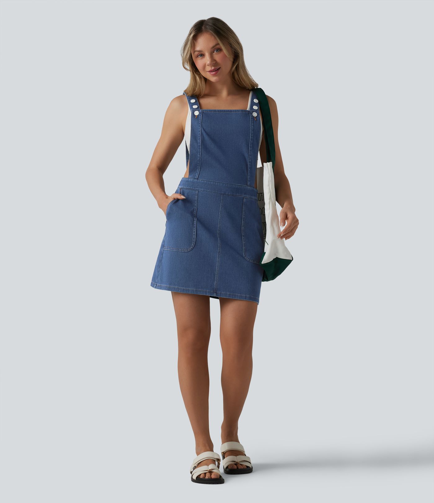 Halara Flex™ Robe casual mini en jean col carré avec poches