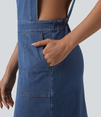 Halara Flex™ Robe casual mini en jean col carré avec poches