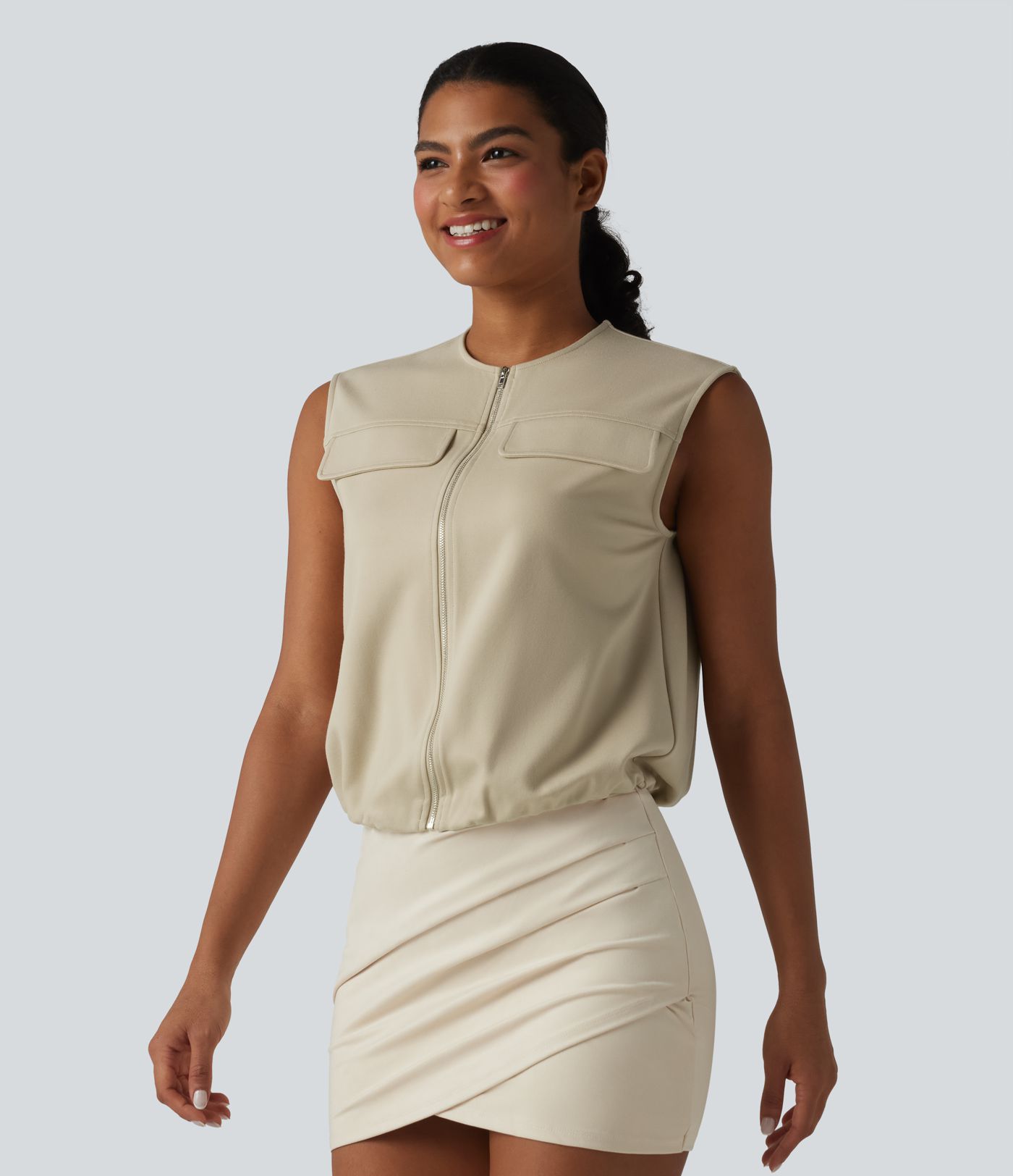 Round Neck Zip Fly Relaxed Work Tank Top