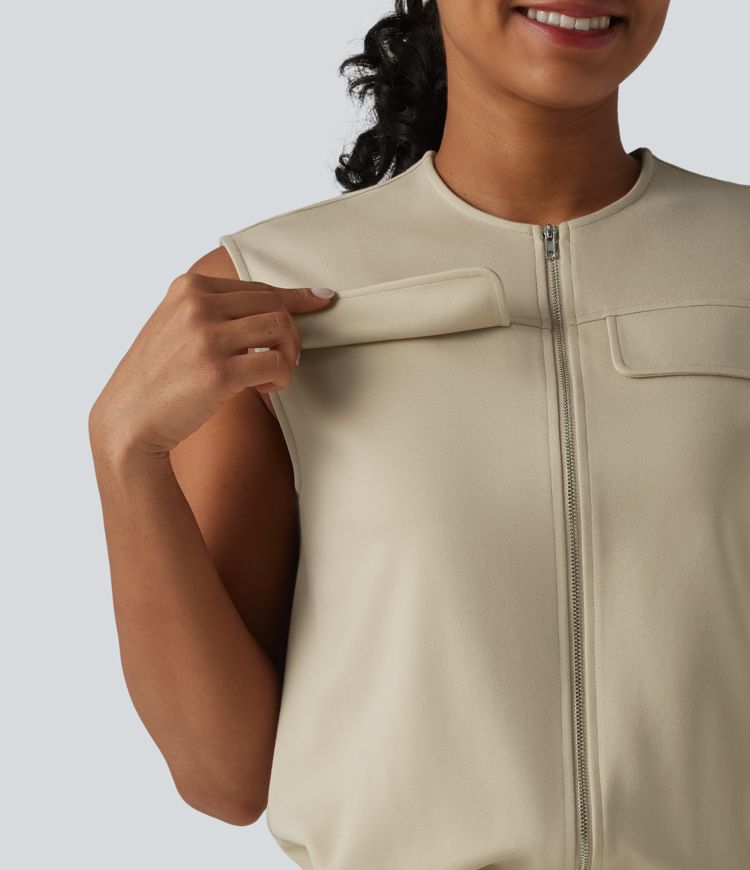 Round Neck Zip Fly Relaxed Work Tank Top