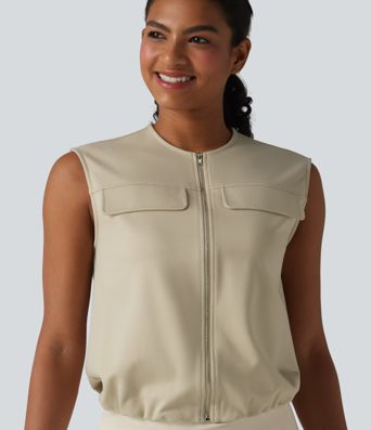 Lässiges Tanktop mit Rundhalsausschnitt und Reißverschluss