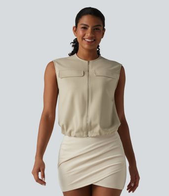 Round Neck Zip Fly Relaxed Work Tank Top