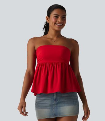 Breezeful™ Shirred Ruffle Hem Quick Dry Casual Babydoll Tube Top
