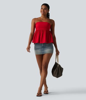 Breezeful™ Shirred Ruffle Hem Quick Dry Casual Babydoll Tube Top